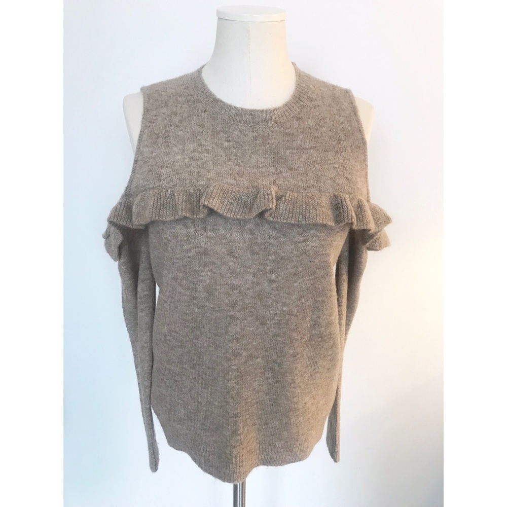 LOFT cold shoulder tan ruffle sweater size small
